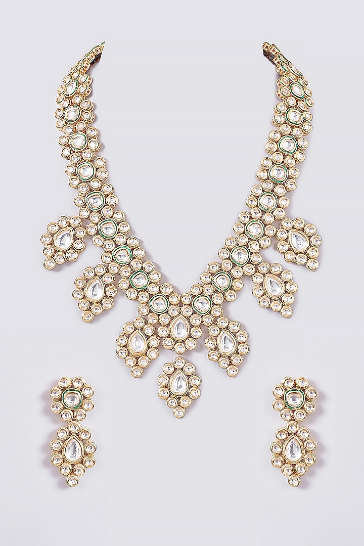 Gold Plated Kundan Polki Meenakari Long Necklace Set by Just Shraddha at Pernia's Pop Up Shop