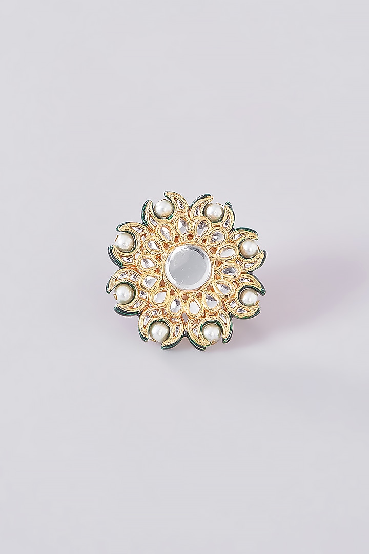 Gold Plated Kundan Polki Meenakari Ring by Just Shraddha at Pernia's Pop Up Shop