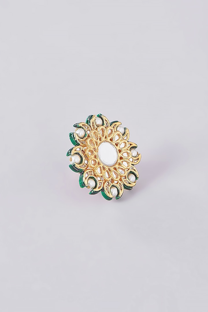 Gold Plated Kundan Polki Meenakari Ring by Just Shraddha at Pernia's Pop Up Shop