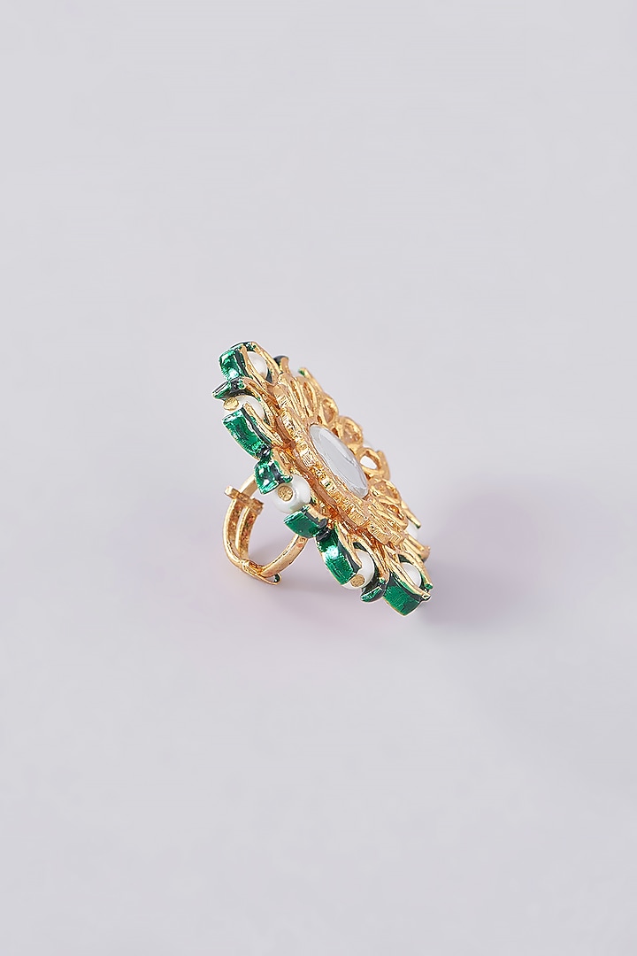 Gold Plated Kundan Polki Meenakari Ring by Just Shraddha at Pernia's Pop Up Shop