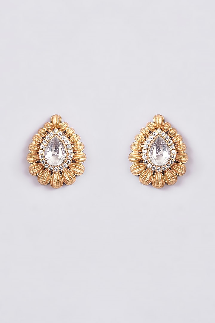 Gold Plated Kundan Polki Stud Earrings by Just Shraddha at Pernia's Pop Up Shop