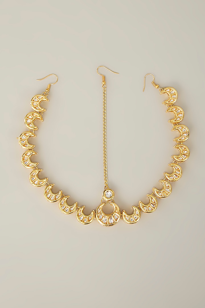 Gold Plated Kundan Polki & Pearl hanging Mathapatti by Just Shraddha at Pernia's Pop Up Shop