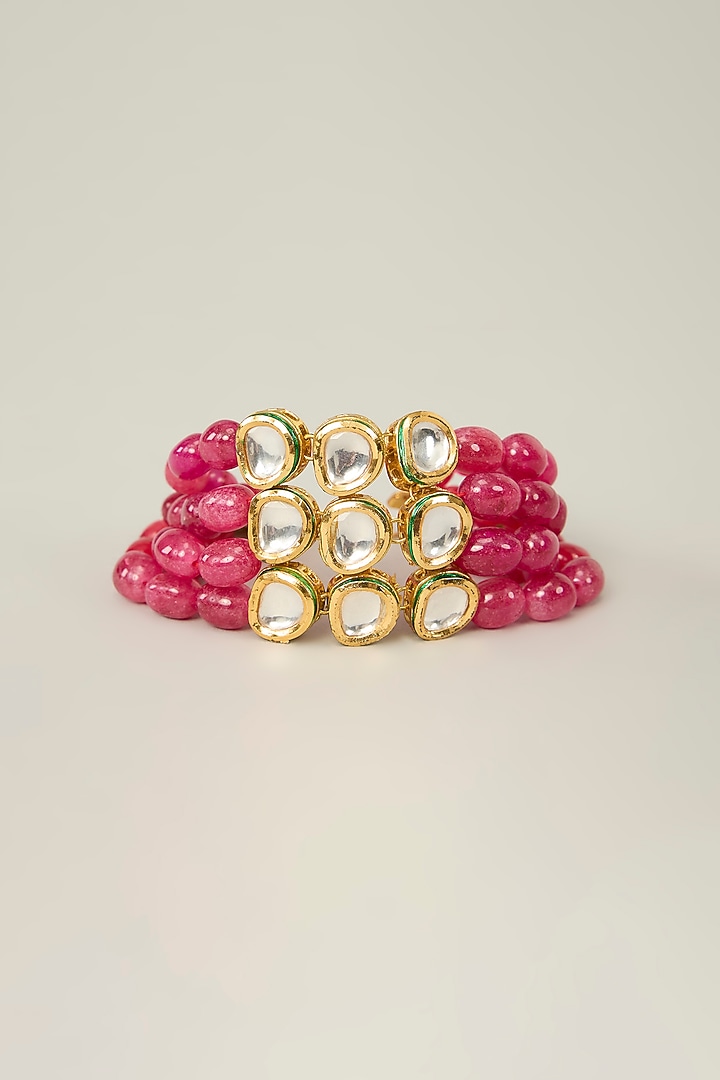 Gold Plated Ruby & Polki Stone Bracelet by Just Shraddha at Pernia's Pop Up Shop