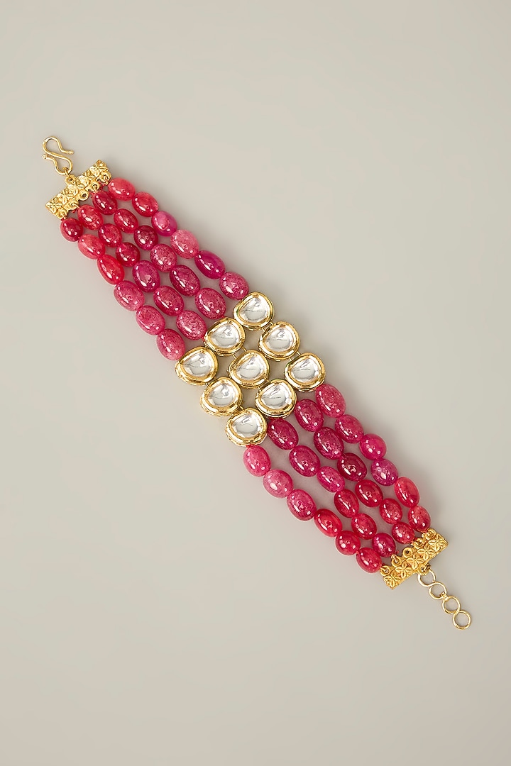 Gold Plated Ruby & Polki Stone Bracelet by Just Shraddha at Pernia's Pop Up Shop