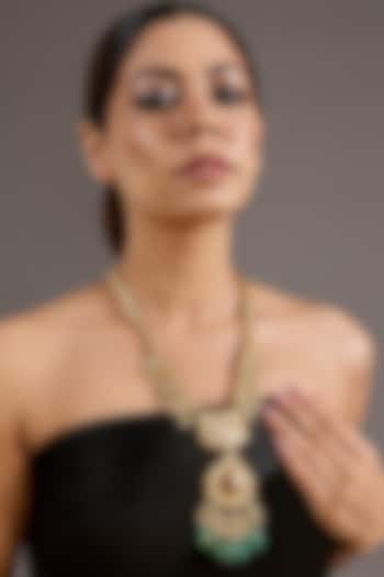 Gold Plated Kundan Polki & Multi-Colored Stone Long Necklace by Just Shraddha at Pernia's Pop Up Shop