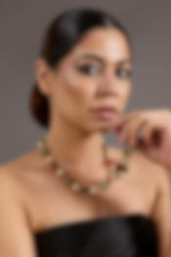 Gold Plated Beaded & Multi-Colored Stone Long Necklace by Just Shraddha at Pernia's Pop Up Shop