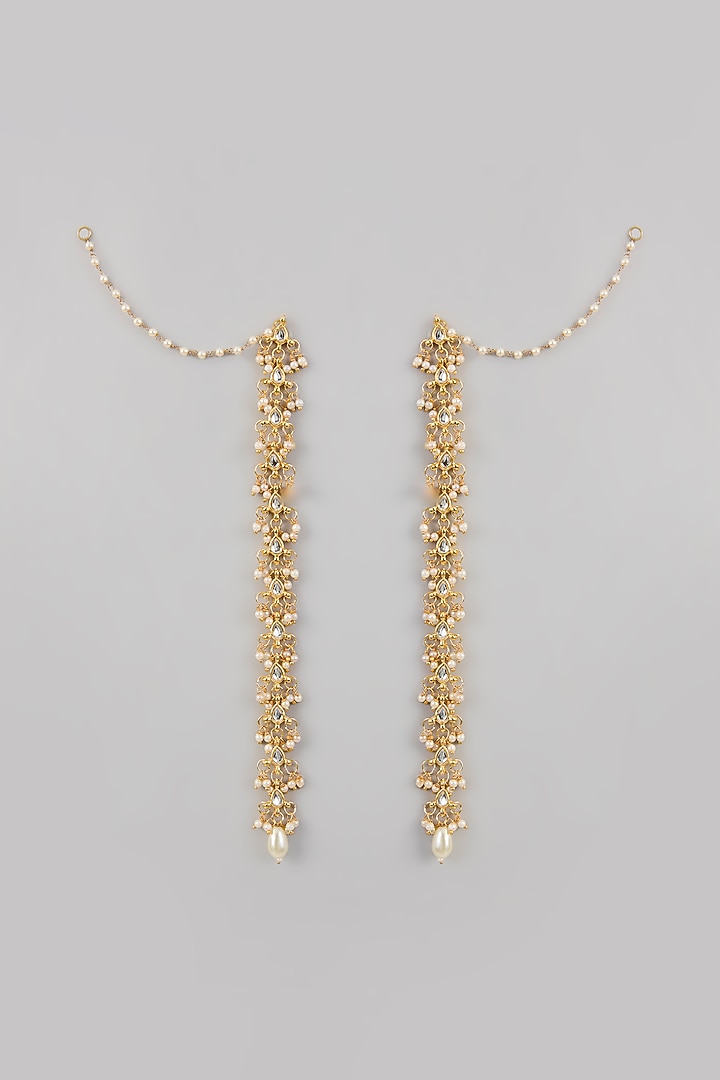 Gold Plated Kundan Polki & Pearl Dangler Earrings by Just Shraddha at Pernia's Pop Up Shop