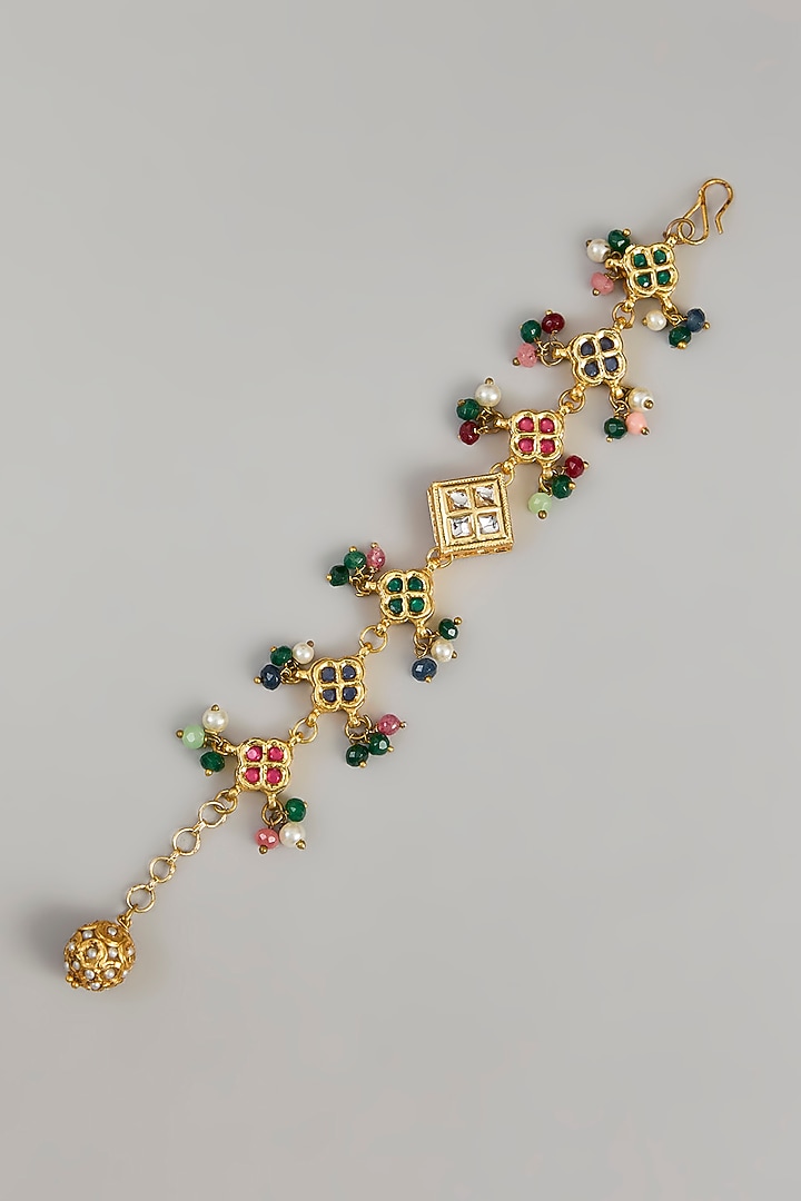 Gold Plated Kundan Polki & Multi-Colored Stone Bracelet by Just Shraddha at Pernia's Pop Up Shop