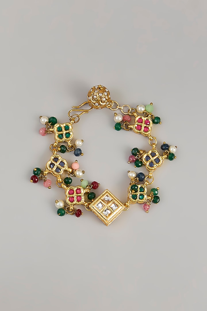 Gold Plated Kundan Polki & Multi-Colored Stone Bracelet by Just Shraddha at Pernia's Pop Up Shop
