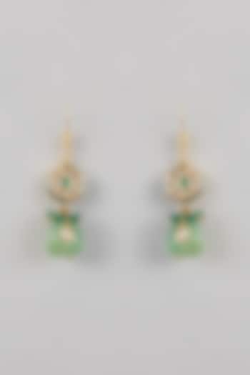 Gold Plated Kundan Polki & Green Beaded Dangler Earrings by Just Shraddha at Pernia's Pop Up Shop