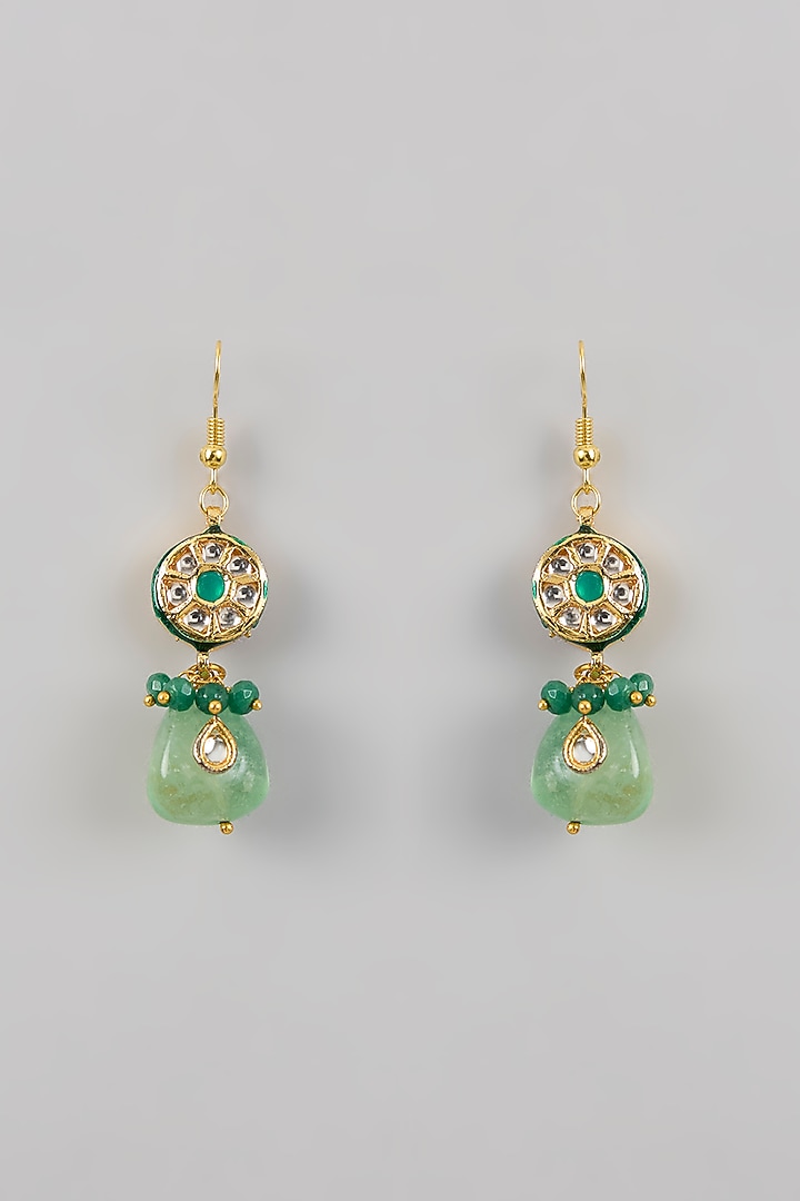 Gold Plated Kundan Polki & Green Beaded Dangler Earrings by Just Shraddha at Pernia's Pop Up Shop