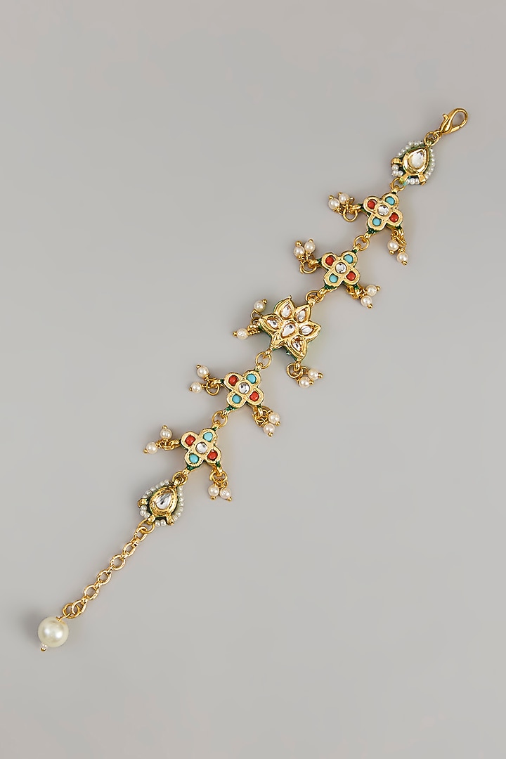 Gold Plated Kundan Polki & Multi-Colored Stone Bracelet by Just Shraddha at Pernia's Pop Up Shop