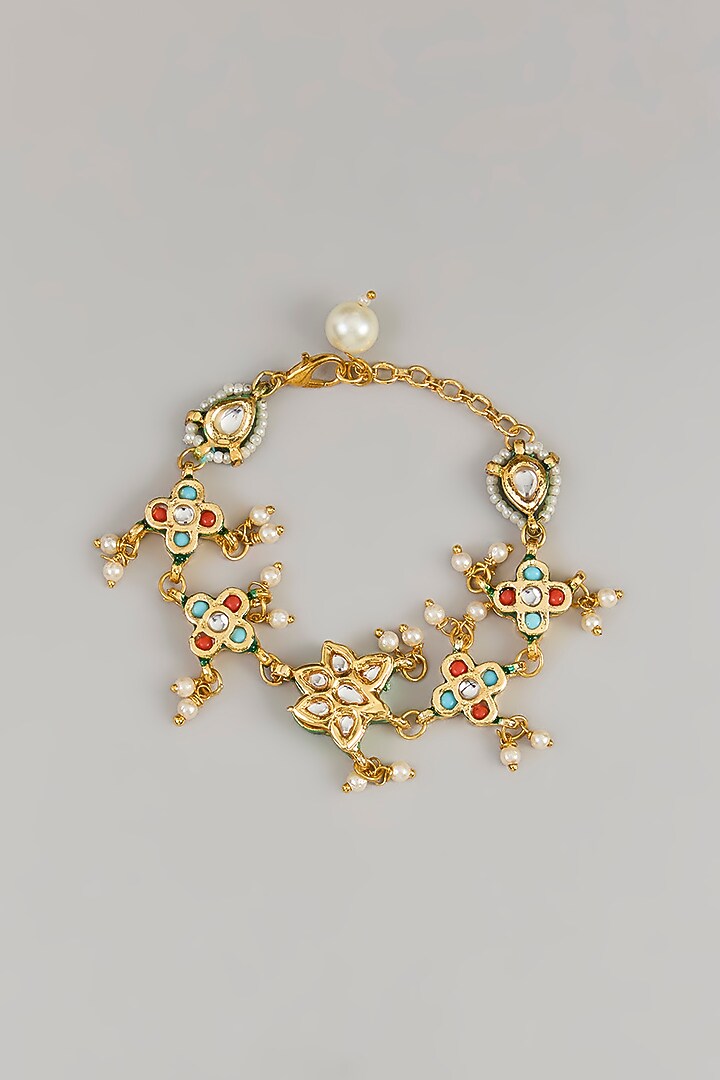 Gold Plated Kundan Polki & Multi-Colored Stone Bracelet by Just Shraddha at Pernia's Pop Up Shop