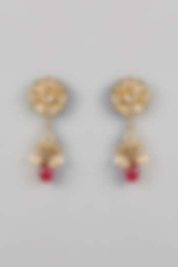 Gold Plated Kundan Polki & Ruby Stone Dangler Earrings by Just Shraddha at Pernia's Pop Up Shop