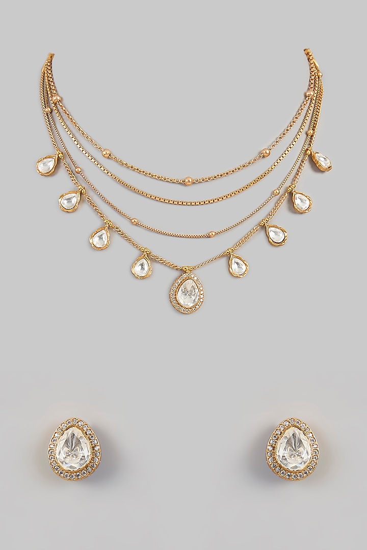 Gold Plated Kundan Polki Necklace Set by Just Shraddha at Pernia's Pop Up Shop