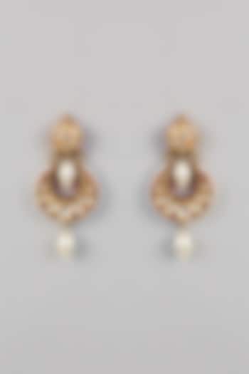 Gold Plated Kundan Polki Enameled Chandbali Earrings by Just Shraddha at Pernia's Pop Up Shop