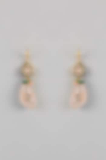 Gold Plated Kundan Polki & Pink Beaded Dangler Earrings by Just Shraddha at Pernia's Pop Up Shop