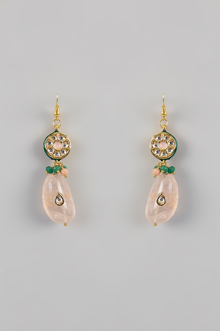 Gold Plated Kundan Polki & Pink Beaded Dangler Earrings by Just Shraddha at Pernia's Pop Up Shop