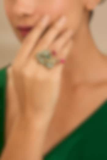 Gold Finish Kundan Polki & Pearl Ring by Just Shraddha at Pernia's Pop Up Shop