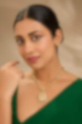 Gold Finish Kundan Polki & Pearl Pendant Necklace by Just Shraddha at Pernia's Pop Up Shop