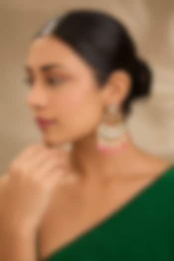 Gold Finish Kundan Polki & Pearl Hanging Dangler Earrings by Just Shraddha at Pernia's Pop Up Shop