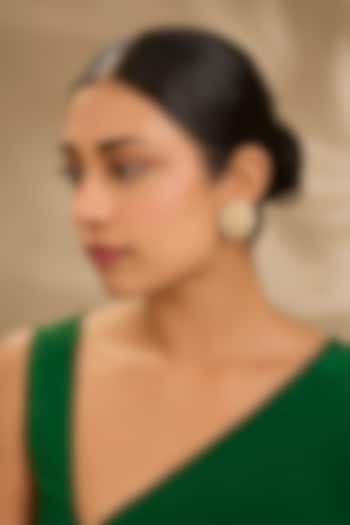 Gold Finish Pearl Floral Stud Earrings by Just Shraddha at Pernia's Pop Up Shop