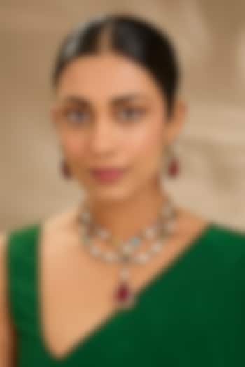 Gold Finish Kundan Polki & Navratna Stone Layered Necklace Set by Just Shraddha at Pernia's Pop Up Shop