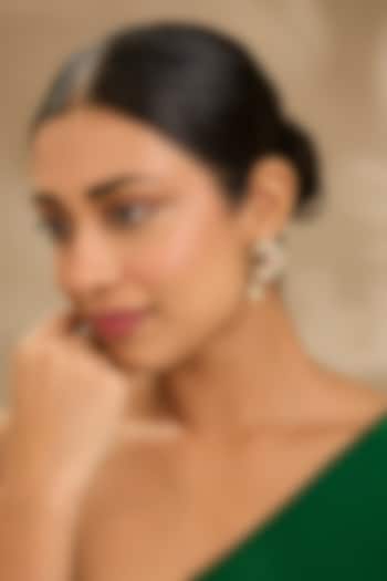 Gold Finish Kundan Polki & Pearl Green Meenakari Stud Earrings by Just Shraddha at Pernia's Pop Up Shop
