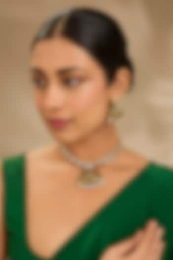 Gold Finish Kundan Polki & Multi-Colored Stone Necklace Set by Just Shraddha at Pernia's Pop Up Shop