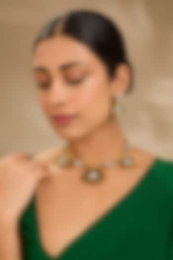 Gold Finish Kundan Polki & Multi-Colored Stone Necklace Set by Just Shraddha at Pernia's Pop Up Shop