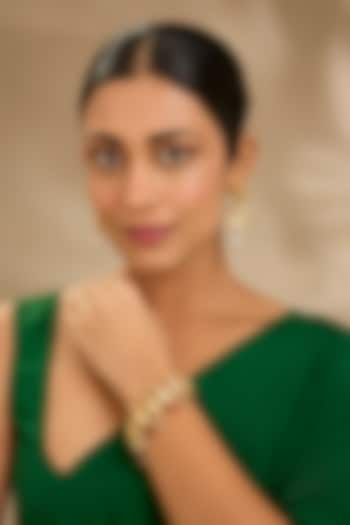 Gold Finish Pearl & Beaded Floral Bracelet by Just Shraddha at Pernia's Pop Up Shop