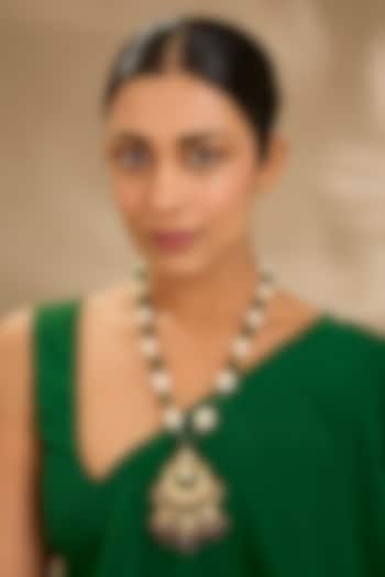 Gold Finish Beaded Pendant Necklace by Just Shraddha at Pernia's Pop Up Shop