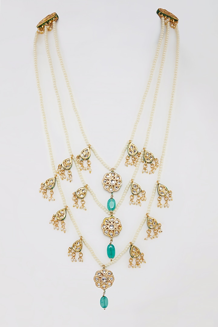 Gold Plated Pearl & Kundan Necklace by Just Shraddha at Pernia's Pop Up Shop