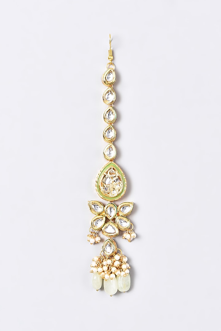 Gold Plated Kundan Polki Maang Tikka by Just Shraddha at Pernia's Pop Up Shop