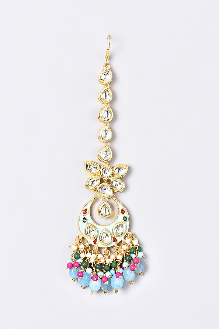 Gold Plated Beaded Bridal Maang Tikka by Just Shraddha at Pernia's Pop Up Shop
