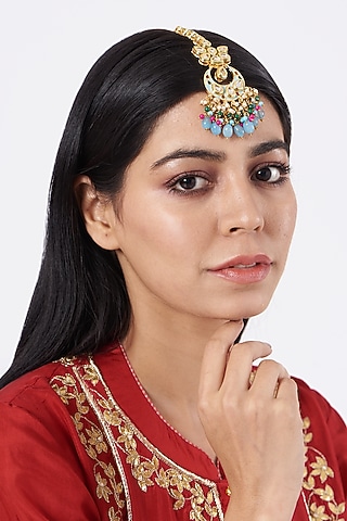 Gold Plated Beaded Bridal Maang Tikka  by Just Shraddha
