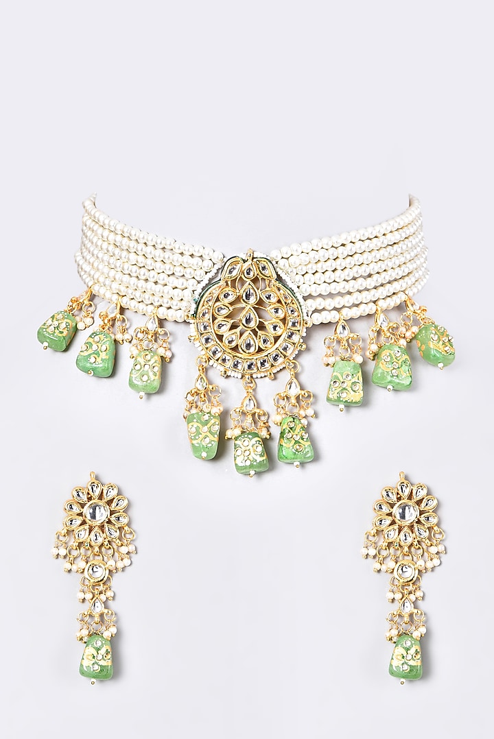 Gold Plated Beaded Layered Necklace Set by Just Shraddha at Pernia's Pop Up Shop