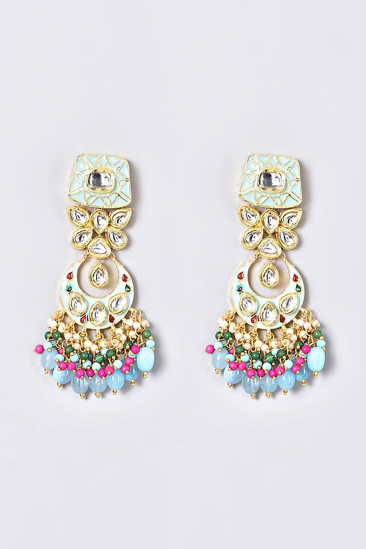 Gold Plated Meenakari Chandbali Earrings by Just Shraddha at Pernia's Pop Up Shop