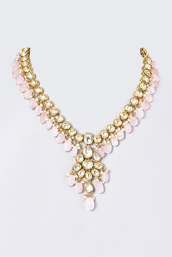 Gold Plated Necklace With Light Pink Beads by Just Shraddha at Pernia's Pop Up Shop