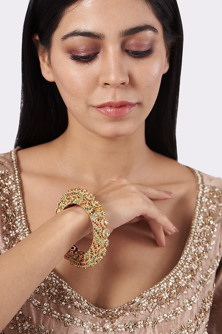 Gold Plated Pearl Bangle by Just Shraddha