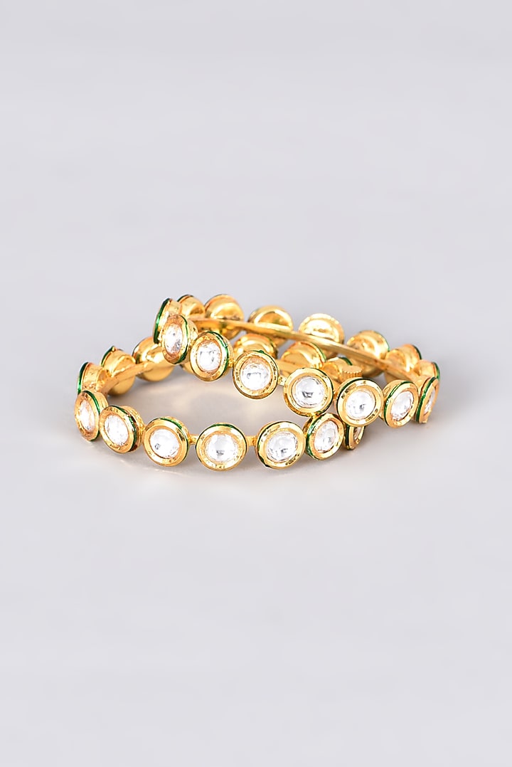 Gold Plated Kundan Polki Bangles (Set of 2) by Just Shraddha at Pernia's Pop Up Shop