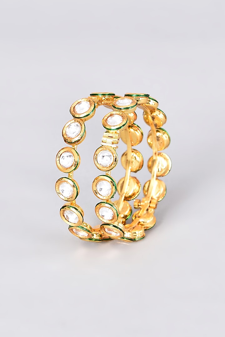 Gold Plated Kundan Polki Bangles (Set of 2) by Just Shraddha at Pernia's Pop Up Shop