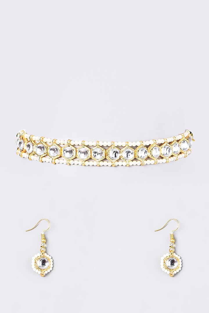 Gold Plated Kundan Polki Choker Necklace Set by Just Shraddha at Pernia's Pop Up Shop