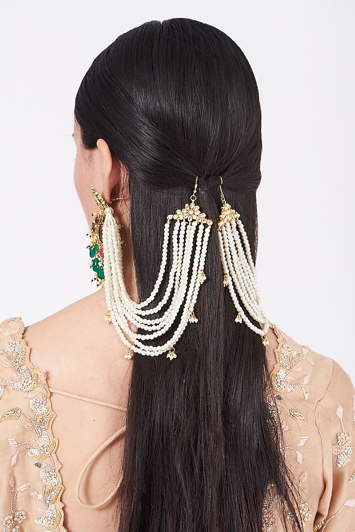 Gold Plated Pearl Kanchain Earrings by Just Shraddha
