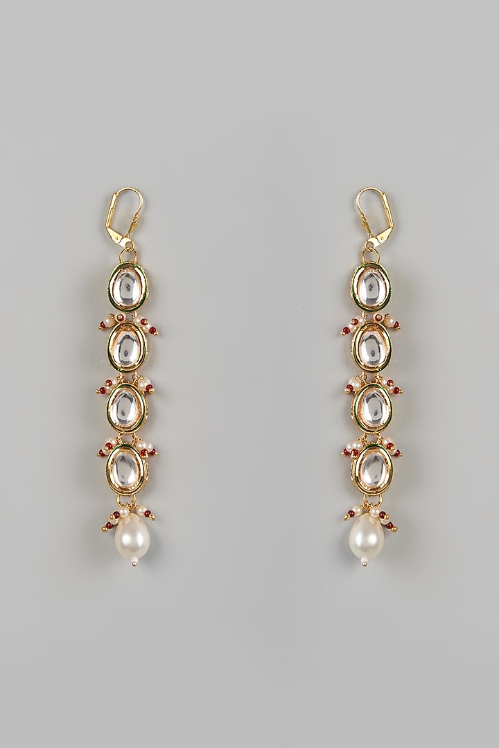 Gold Plated Kundan Polki & Pearl Dangler Earrings by Just Shraddha at Pernia's Pop Up Shop