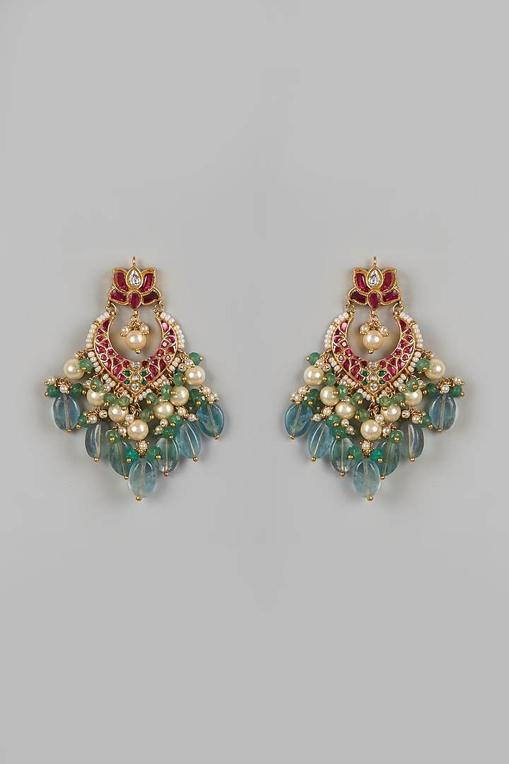 Gold Plated Kundan Polki Chandbali Earrings by Just Shraddha at Pernia's Pop Up Shop