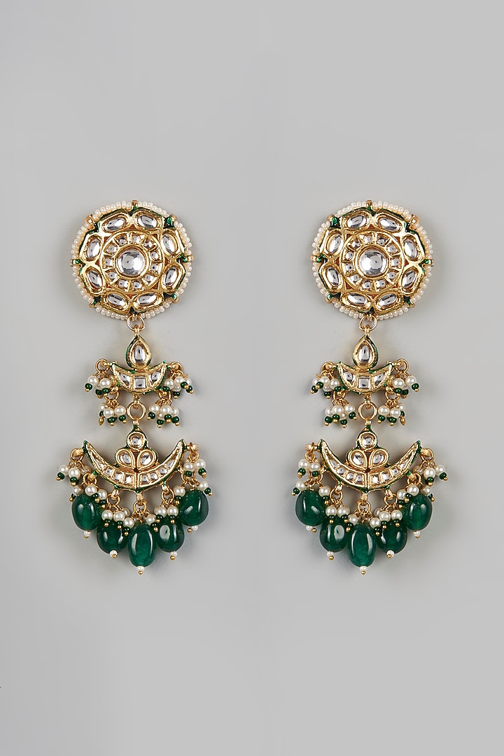 Gold Plated Kundan Polki Meenakari Earrings by Just Shraddha at Pernia's Pop Up Shop