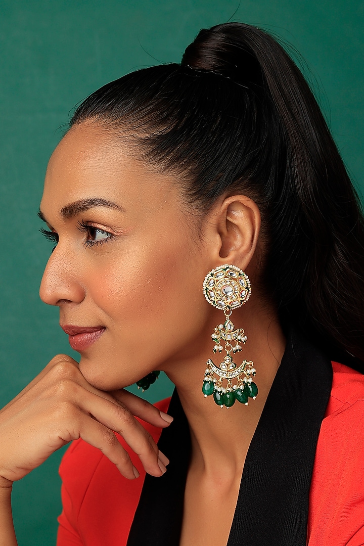 Gold Plated Kundan Polki Meenakari Earrings by Just Shraddha at Pernia's Pop Up Shop