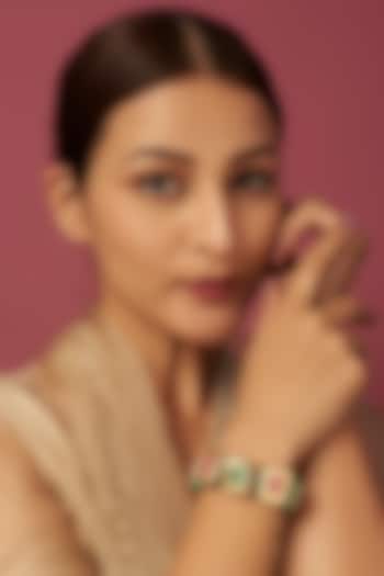 Gold Plated Kundan Polki Meenakari Bracelet by Just Shraddha at Pernia's Pop Up Shop