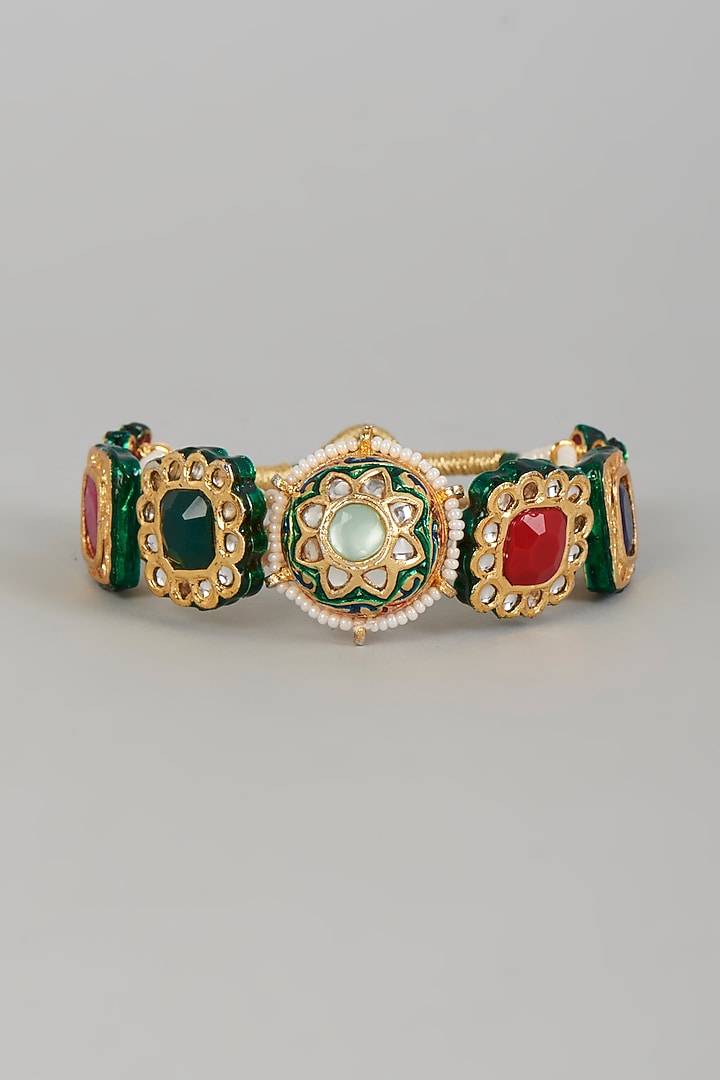 Gold Plated Multi-Coloured Stone & Kundan Polki Bracelet by Just Shraddha at Pernia's Pop Up Shop